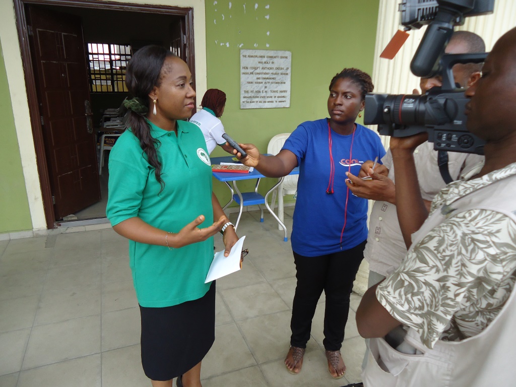 Engr. Mrs Kaine Chinwa on an interview by the press. 